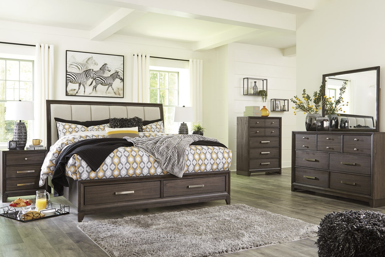 Ashley Furniture bedroom brueban 6 piece bed set B497-31-36-46-58-56S-97-93