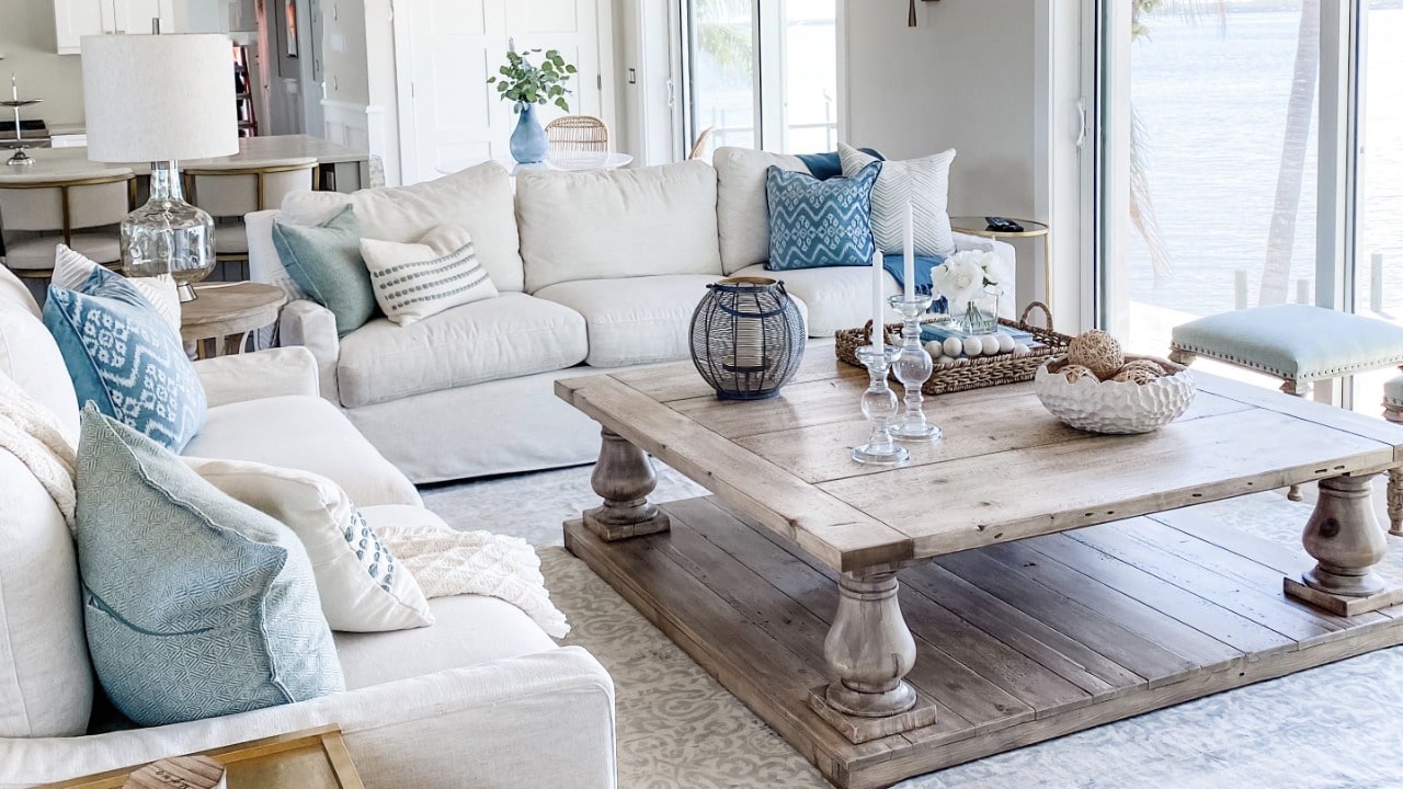 coastal living room accents and beachy home decor